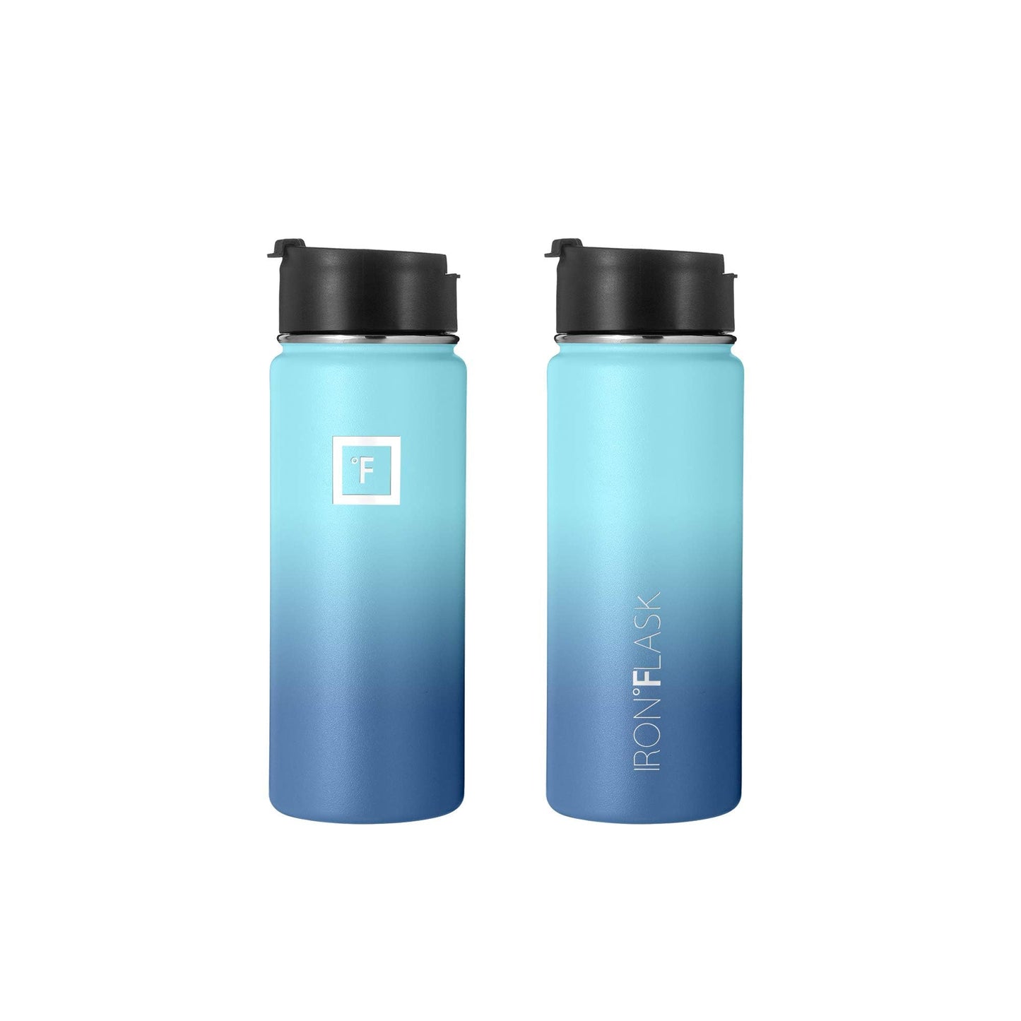 IRON °FLASK Sports Water Bottle - Wide Mouth with 3 Spout Lids - Stainless Steel Gym & Outdoor Bottles for Men, Women & Kids - Double Walled, Insulated Thermos, Metal Canteen - Aquamarine, 18 Oz