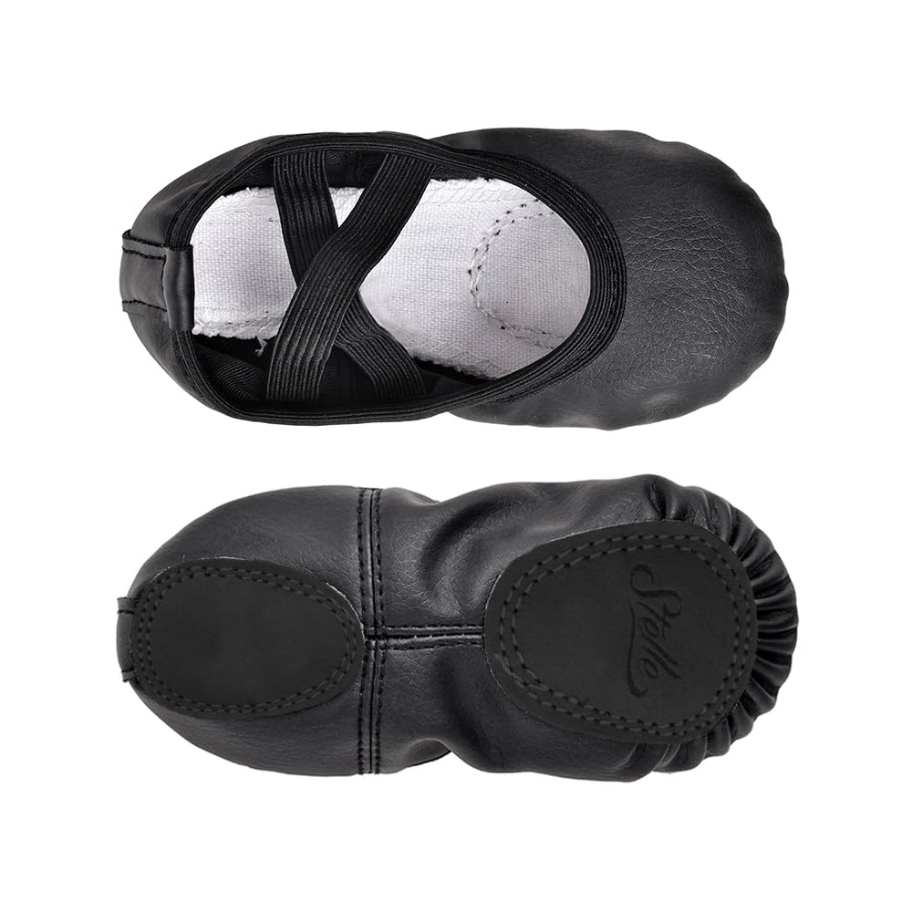 Stelle Ballet Shoes for Girls Toddler Ballet Slippers Soft Leather Boys Dance Shoes for Toddler/Little Kid/Big Kid(Black, 13ML)