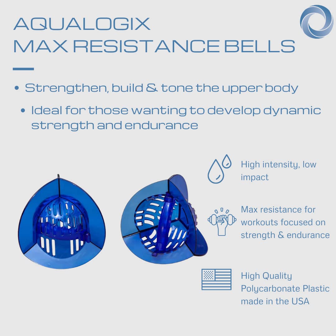 AquaLogix Total Body Pool Weights for Water Exercise Bundle, Polycarbonate Upper Body Bells & Padded Lower Body Fins, Aqua Therapy, Pool Exercise, Water Aerobics, Color Indicate Resistance Level