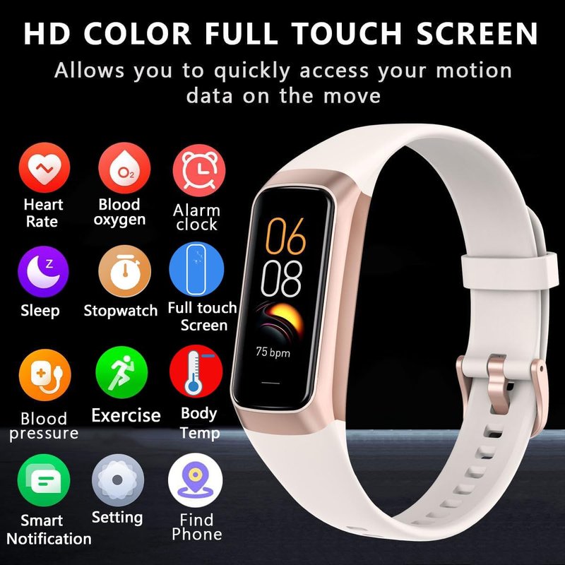 BSLIZHEN Fitness Tracker with 24/7 Blood Oxygen Heart Rate and Sleep Monitor,IP68 Waterproof,1.10''AMOLED Touch Color Screen,Step Counter Health Activity Trackers for Women Men (White)