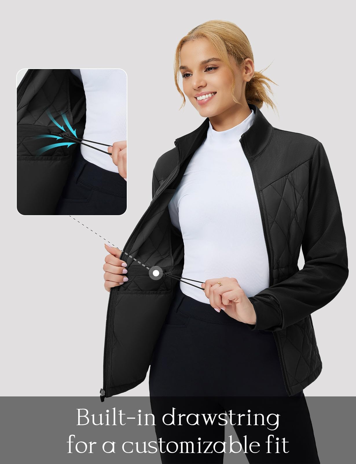 baleaf Women's Puffer Jackets Lightweight Winter Warm Stand Collar Water Resistant Golf Quilted Jacket 4 Pockets Black M