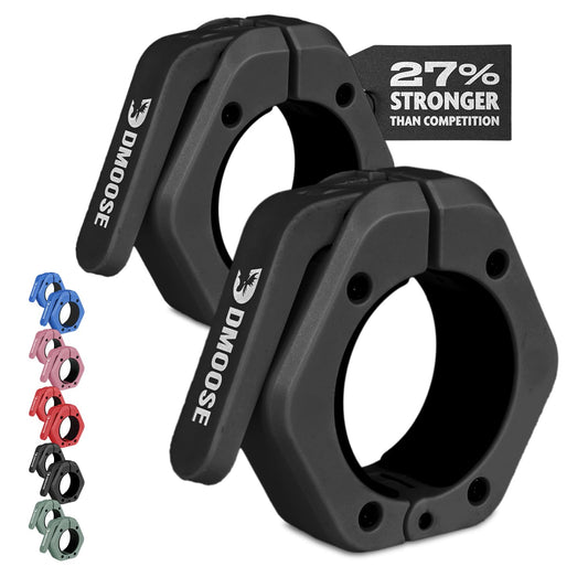 DMoose Barbell Clips (Pair) - Quick Release Olympic Barbell Clamps with Anti Slip TPR Grip - 2" Barbell Collars for Secure Weightlifting & Powerlifting - Weight Clips for Bars at Home or Gym