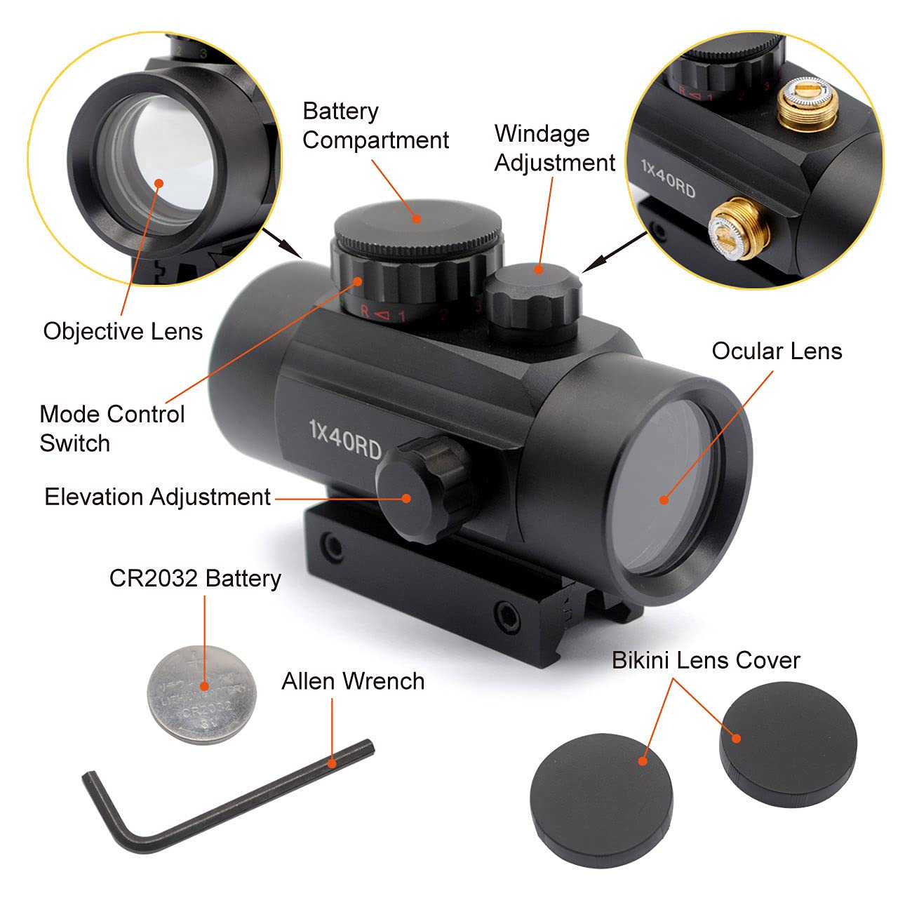 GOODTAC Red Green Dot Tactical Reflex Sight 1x40 5 MOA with 20mm Picatinny Mount Rail