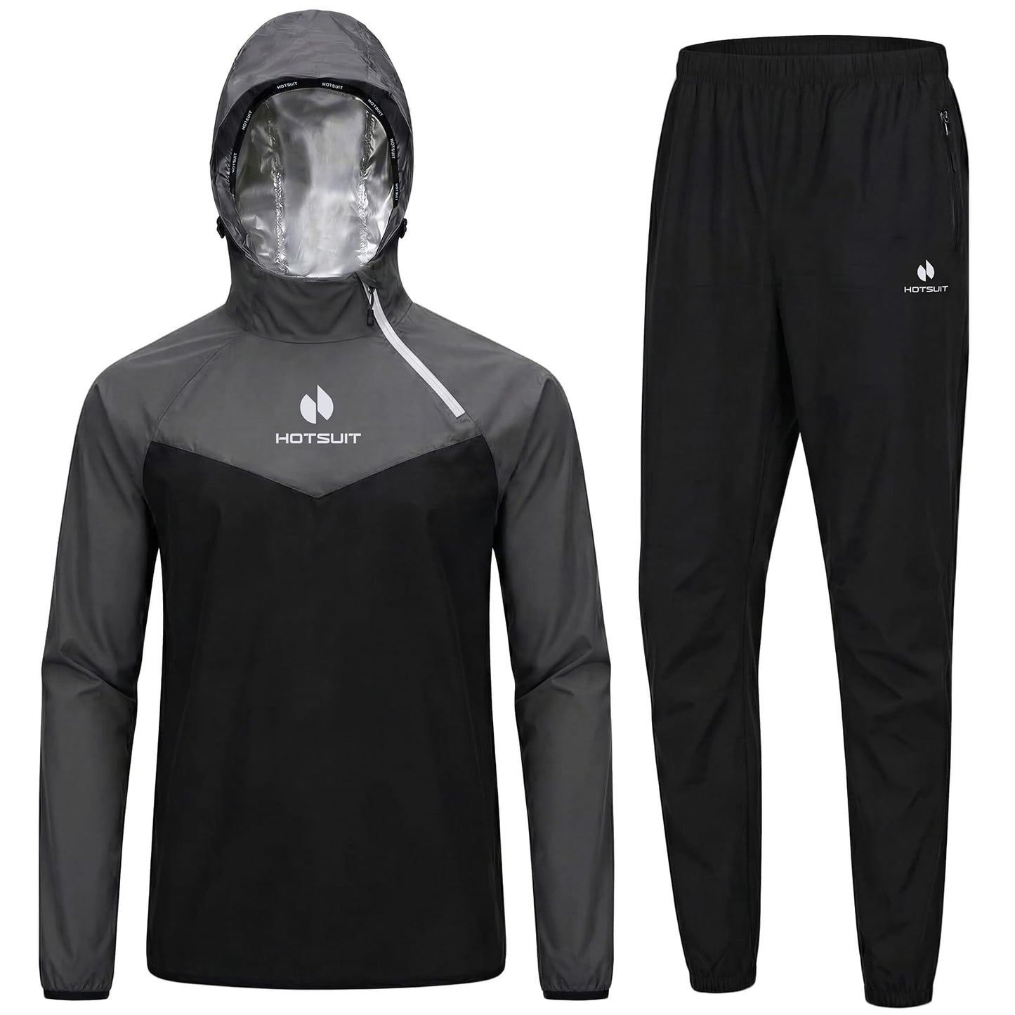 HOTSUIT Sauna Suit for Men Weight Loss Sweat Suits Sauna Jacket Pant Gym Workout, Gray, 4XL