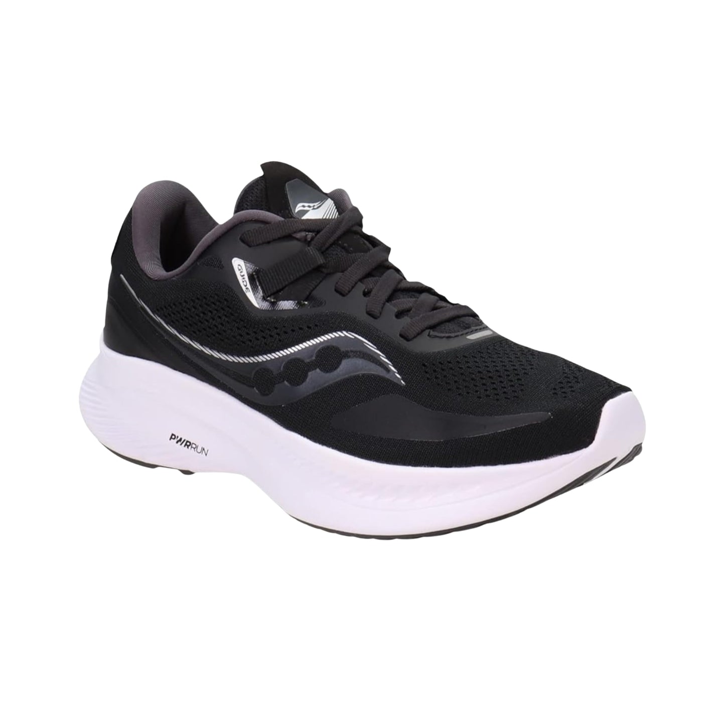 Saucony Women's Guide 15 Running Shoe, Black/White, 6