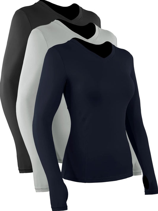 CADMUS Women's V-Neck Workout Shirts Long Sleeve Yoga Top Athletic Running T Shirt,Black, Grey, Navy Blue,Medium