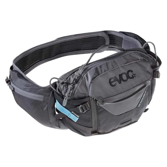 EVOC Hip Pack Pro 3 Hydration Waist Pack | Hydro Fanny Pack for Biking, Hiking, Climbing, Running, Exercising | Holds 1.5L Bladder and 2 Water Bottles - Black/Carbon Grey