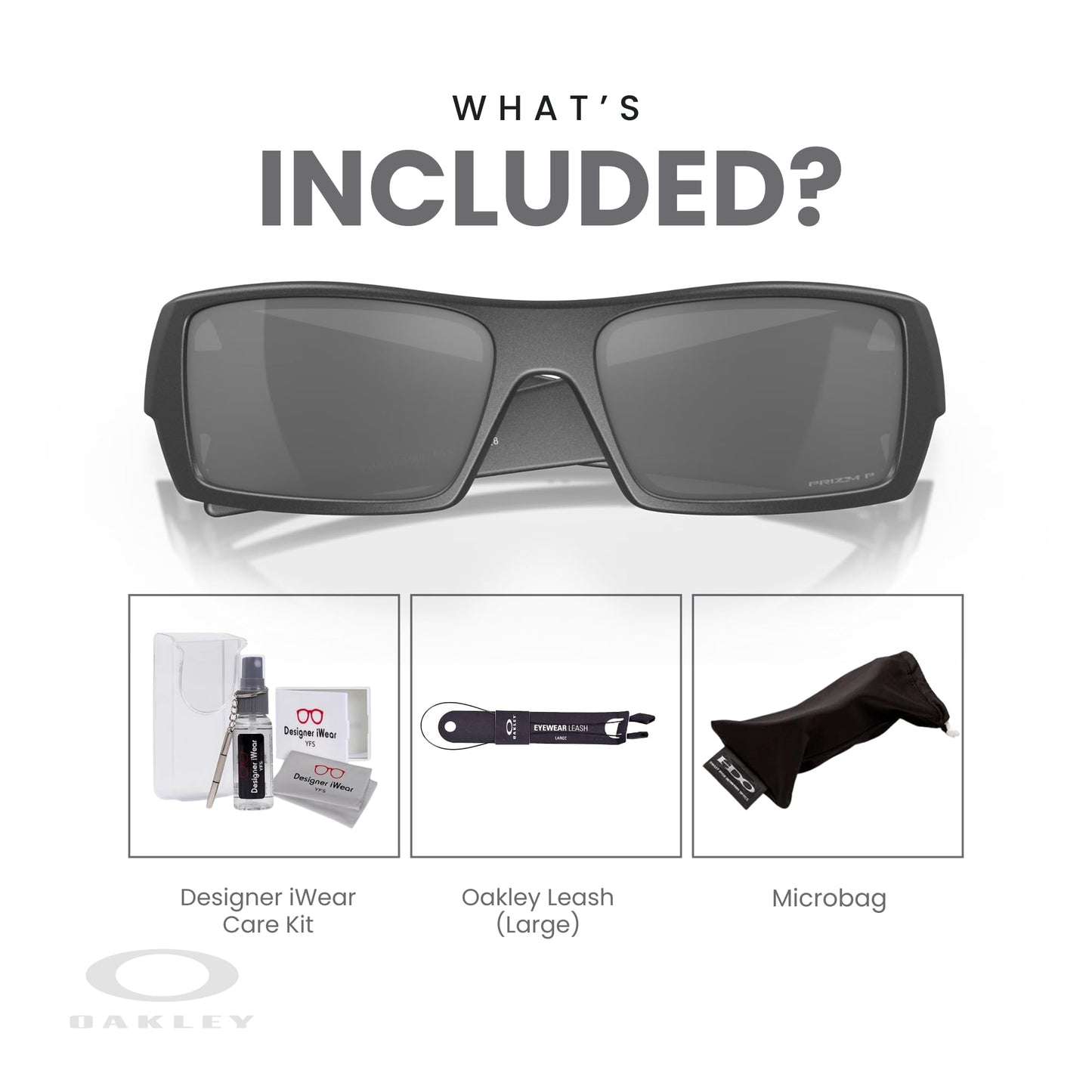 Oakley Gascan OO9014-35 Steel/Prizm Black Polarized Sunglasses Leash + BUNDLE with Designer iWear Eyewear Kit