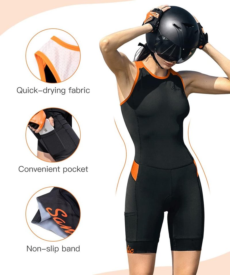 Women's Triathlon Suit - One-Piece Sleeveless Quick-Dry Padded Design for Running, Swimming & Cycling