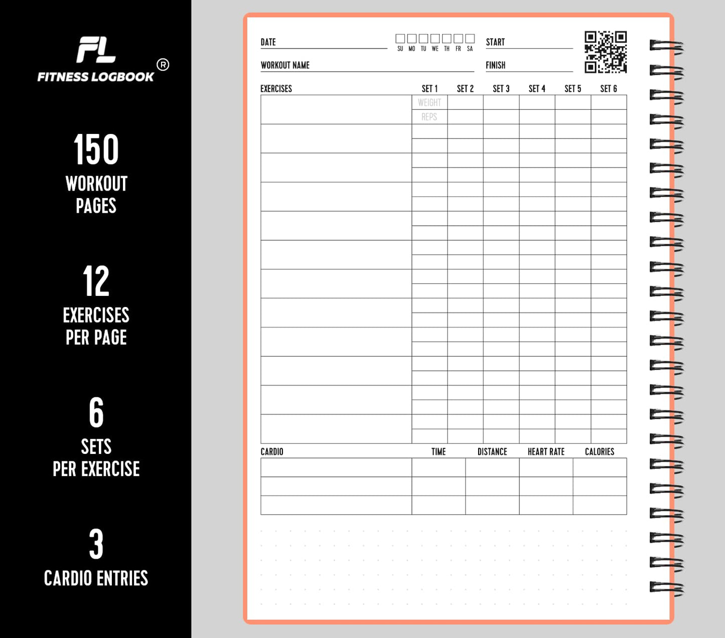 Fitness Logbook (Peach) - A5 Undated Workout Journal For Men & Women - Plastic Cover & Thick Paper - Planner Log Book To Track Weight Loss, Muscle Gain, Gym Exercise, Bodybuilding Progress