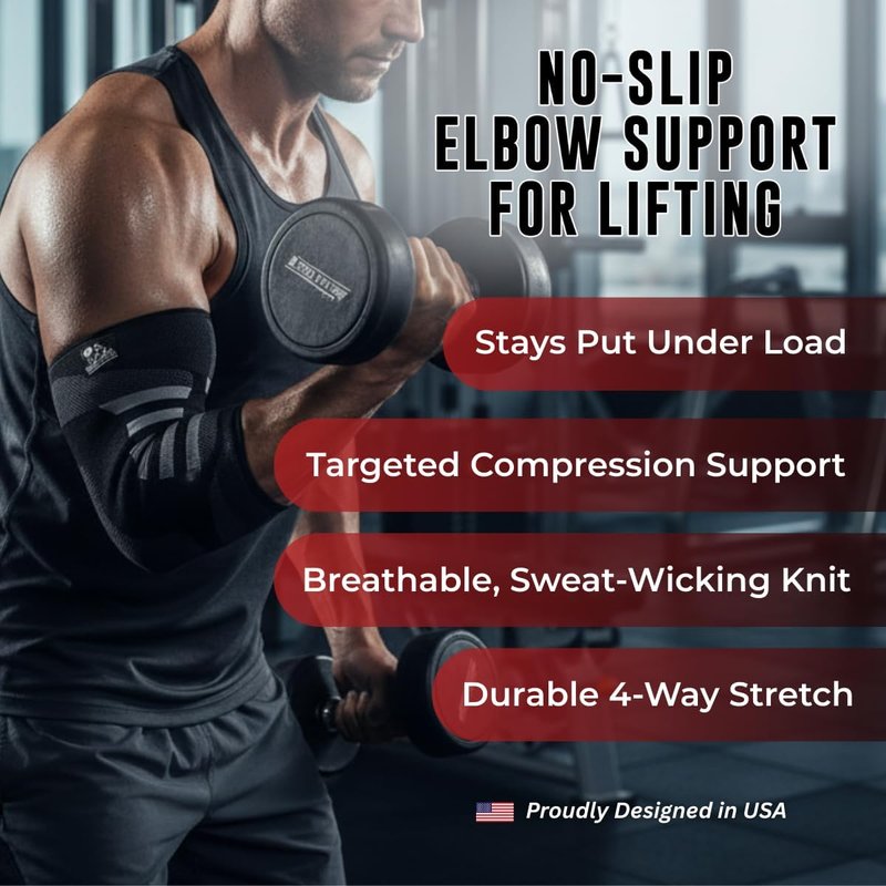 Nordic Lifting Elbow Compression Sleeves | Pain Relief Brace for Tendonitis & Golfers Elbow - Support for Weightlifting - 1 Pair