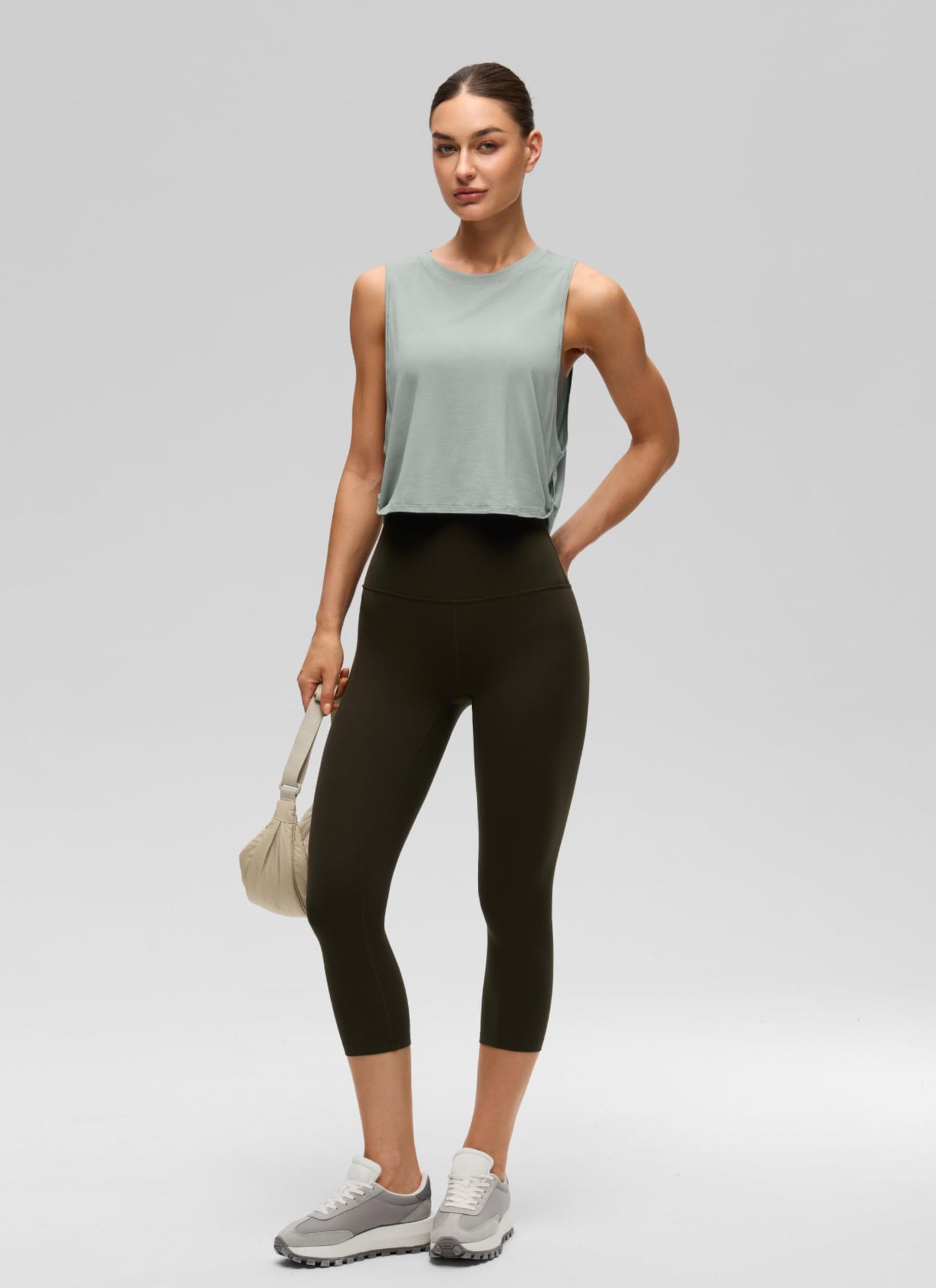 CRZ YOGA Pima Cotton Dropped Armhole Tank Jade Grey Medium