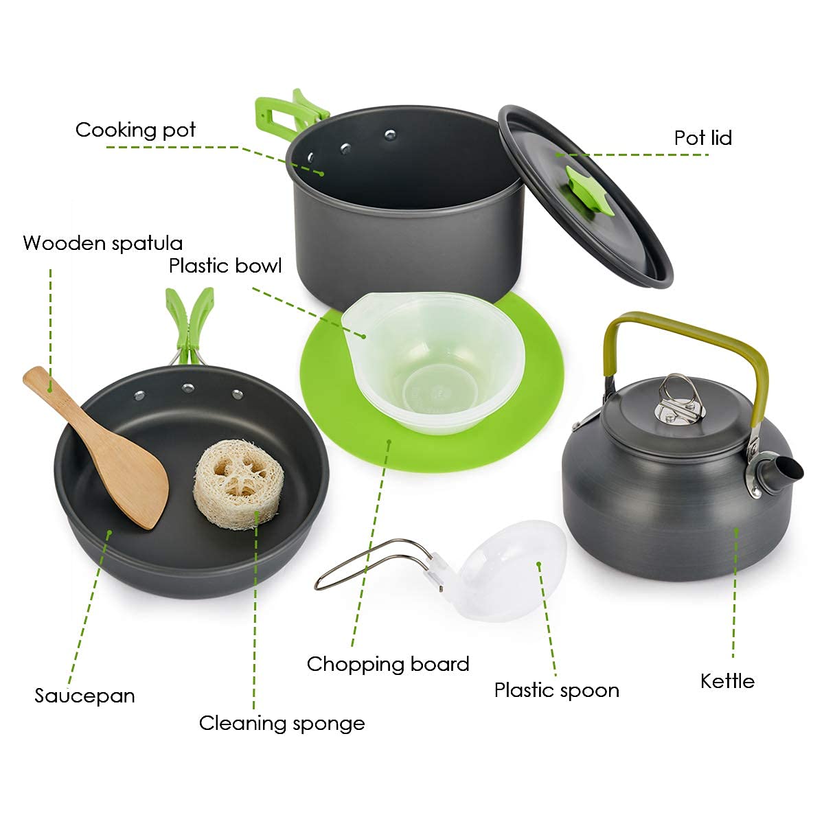 MEETSUN Camping Cooking Set with 1.5L Pot, Camping Cookware Set for 2-3 Person,Camping Mess Kit with Kettle,Camping Pot Pan Set with Chopping Board Folding Tableware for Camping Hiking Bcakpacking