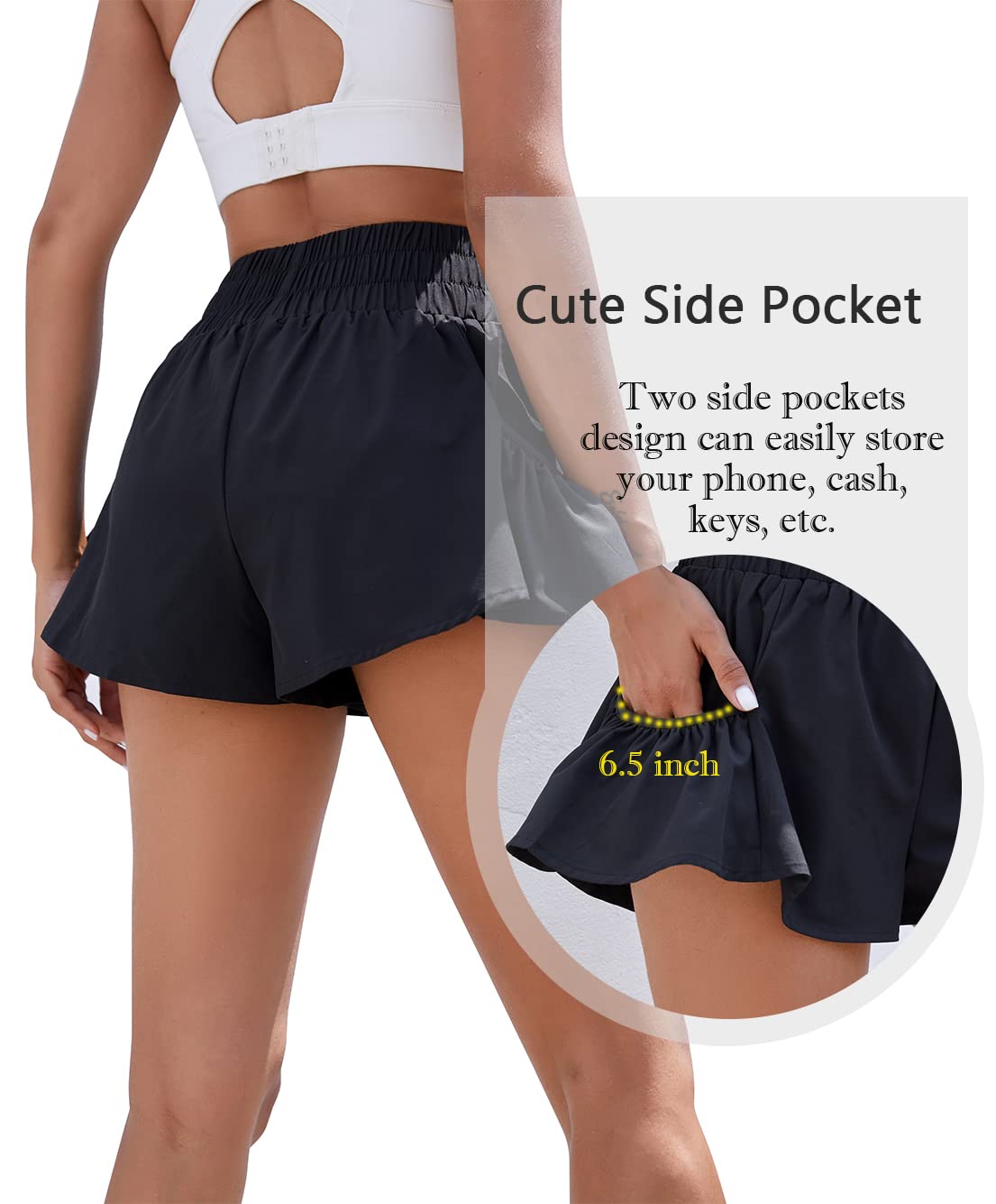 BMJL Womens High Waisted Shorts Athletic Running Shorts Workout Gym Quick Dry Flowy Shorts with Pockets(M,Black)
