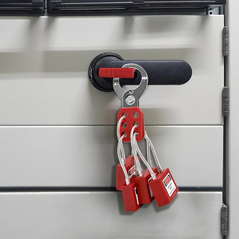 Noamus Lockout Tagout Padlock Set - 10 Steel Cable Safety Locks with 20 Keys | Red Keyed for Electrical Devices