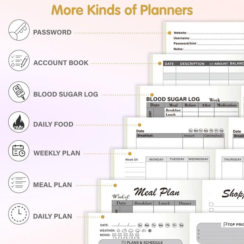 Pocket Planner Notebook - Meal Planner Refills with Shopping List | 30 Sheets, 8.25"x4.25" for Healthy Eating & Diet Tracking
