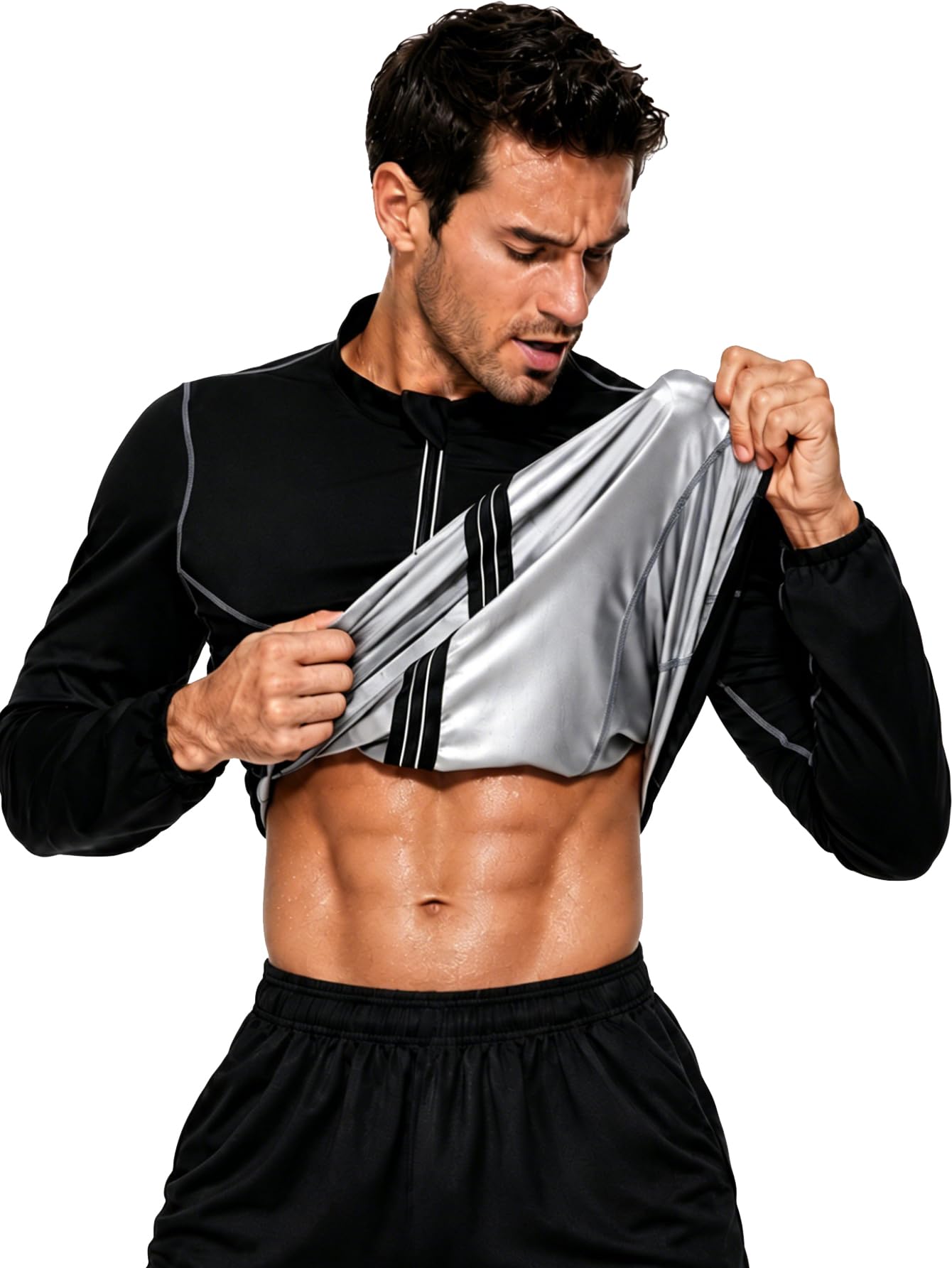 LAZAWG Sauna Suit for Men Long Sleeve Sauna Jacket Workout Sweat Shirt Zipper Top for Gym Running Fitness Exercise