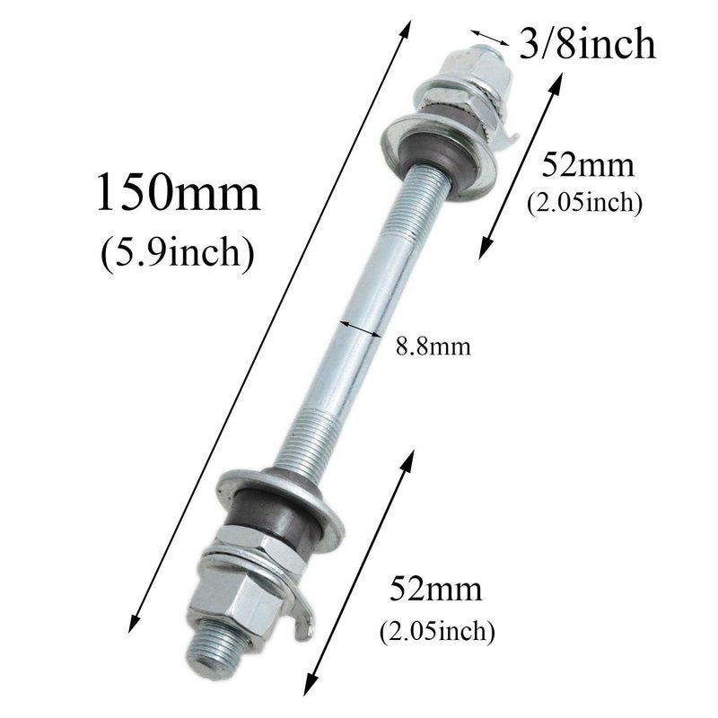 Meuey Lyot Silver 150mm /5.9 "Bicycle Multi-Speed Rear hub axle 1/4” X 7 Bicycle Ball Bearing Retainer 3/8" Bike axle 26tpi Hub Conical Lock nut Washer Kit 1Set