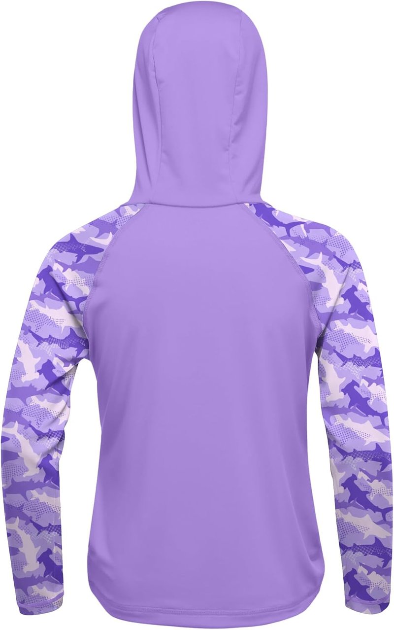 Boys Rash Guard Swim Hoodie - UPF 50+ UV Protection Long Sleeve Fishing Shirt | Kids SPF Water Shirt
