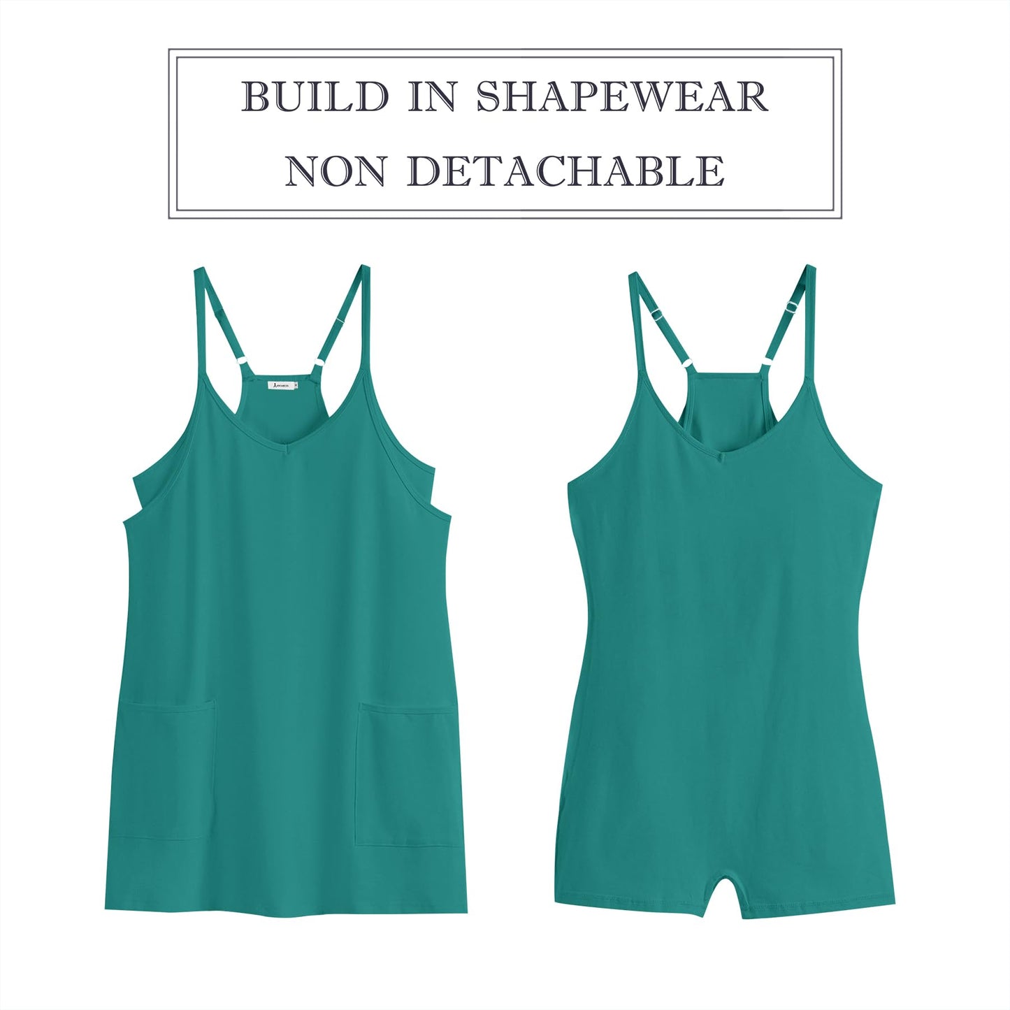 ANRABESS Women Athletic Dress Summer Tennis Workout Active Sports Mini Romper Dress Built in Shorts Travel Vacation Clothes Teal Small