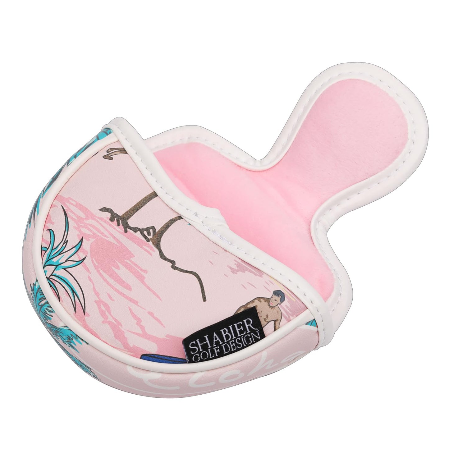 SHABIER Mid-Mallet Headcover with Pink Aloha Tropical Hawaii Surf Beach Design