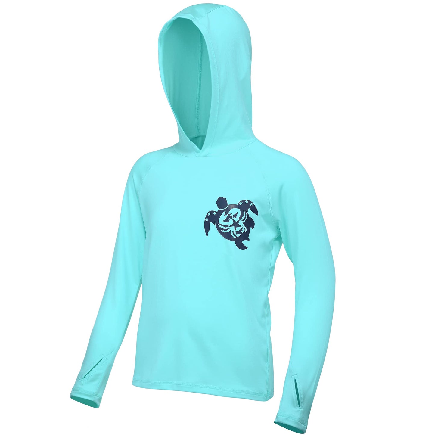 DRONIRING Boys Rash Guard Swim Hoodie, UPF 50+ UV Sun Protection Long Sleeve Fishing Shirt, Kids Youth SPF Water Shirts