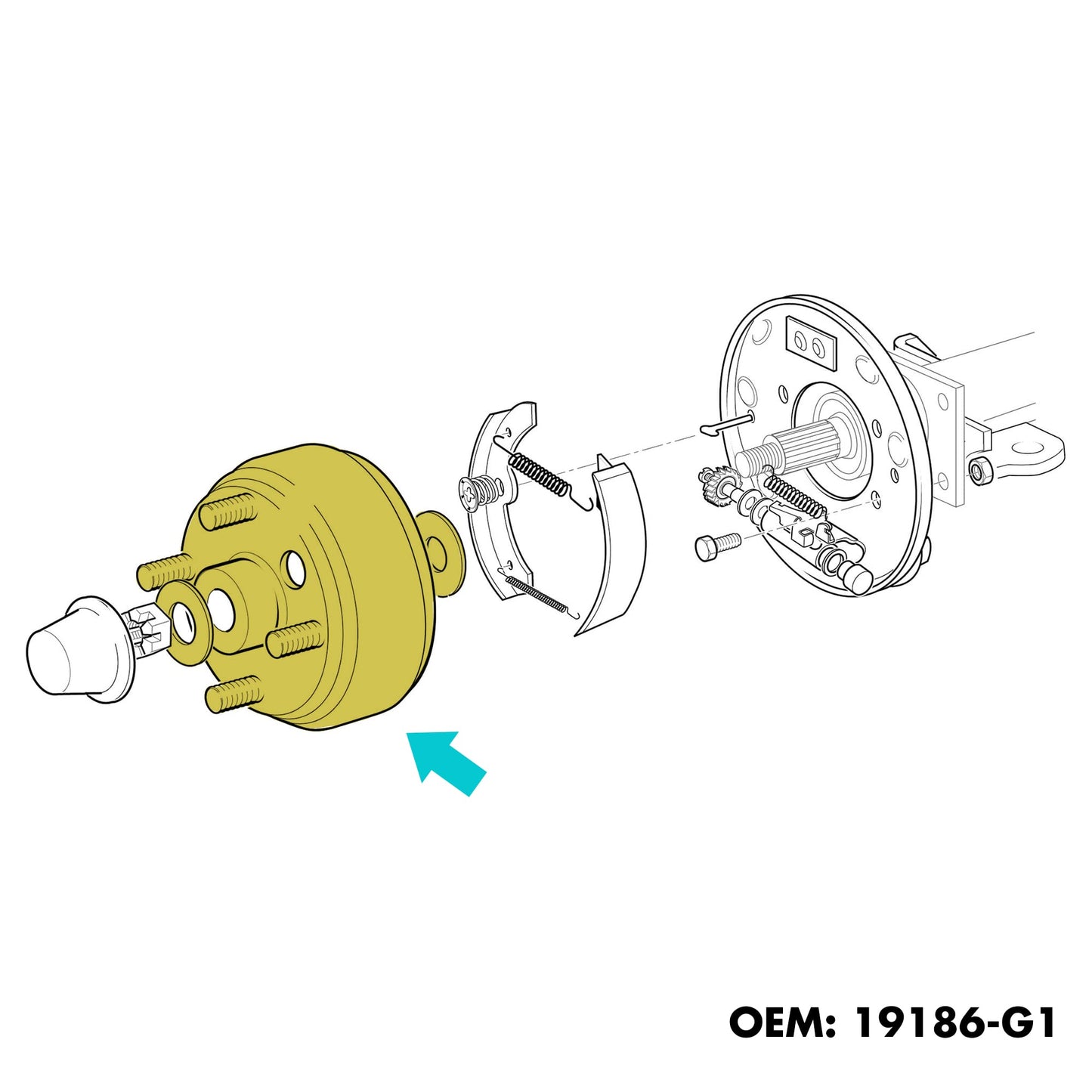 10L0L Golf Cart Brake Drum Hub Assembly for EZGO TXT PDS 1982-up Electric & 1982-1993 2-Cycle Gas, OEM# 19186G1P 19186-G1P