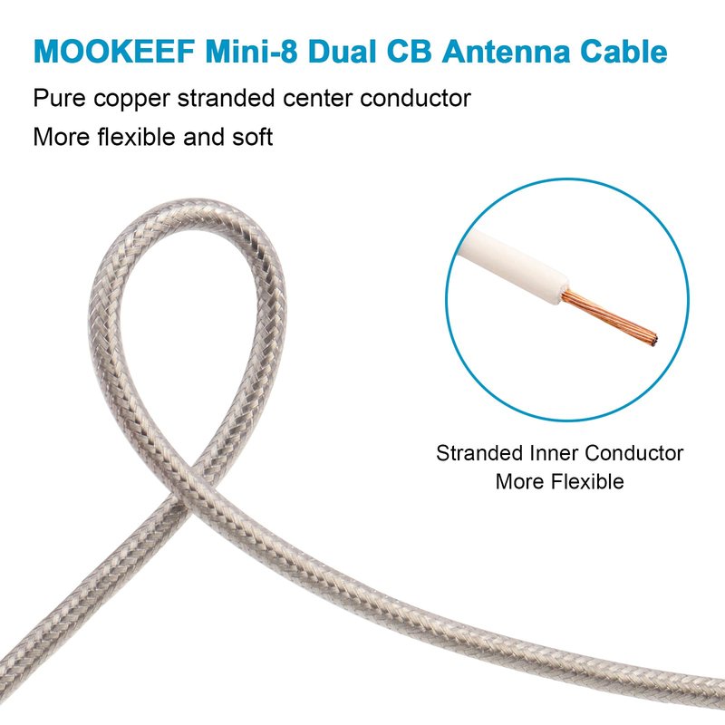 MOOKEERF Dual CB Antenna Coax Cable 18FT,Low Loss RG8X Stranded Core CB Coax Cable with PL-259 and FME/PL259 Male Connector - 18 Foot