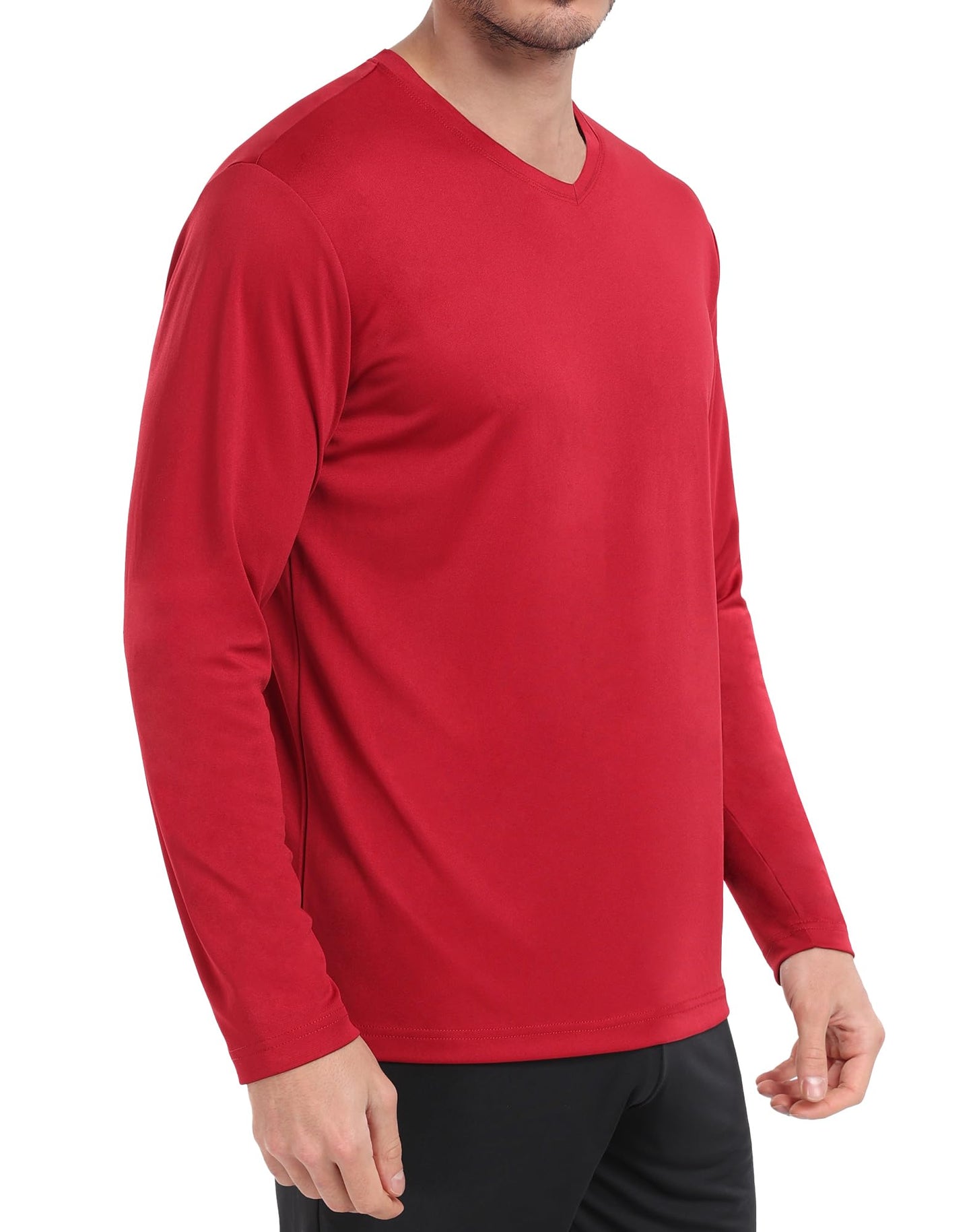 HovSiyla Mens Athletic V Neck Long Sleeve T Shirts Rash Guard Sun Protect Moisture Wicking Quick Dry Running Gym Tops for Men Black Grey Bolan White Red Large