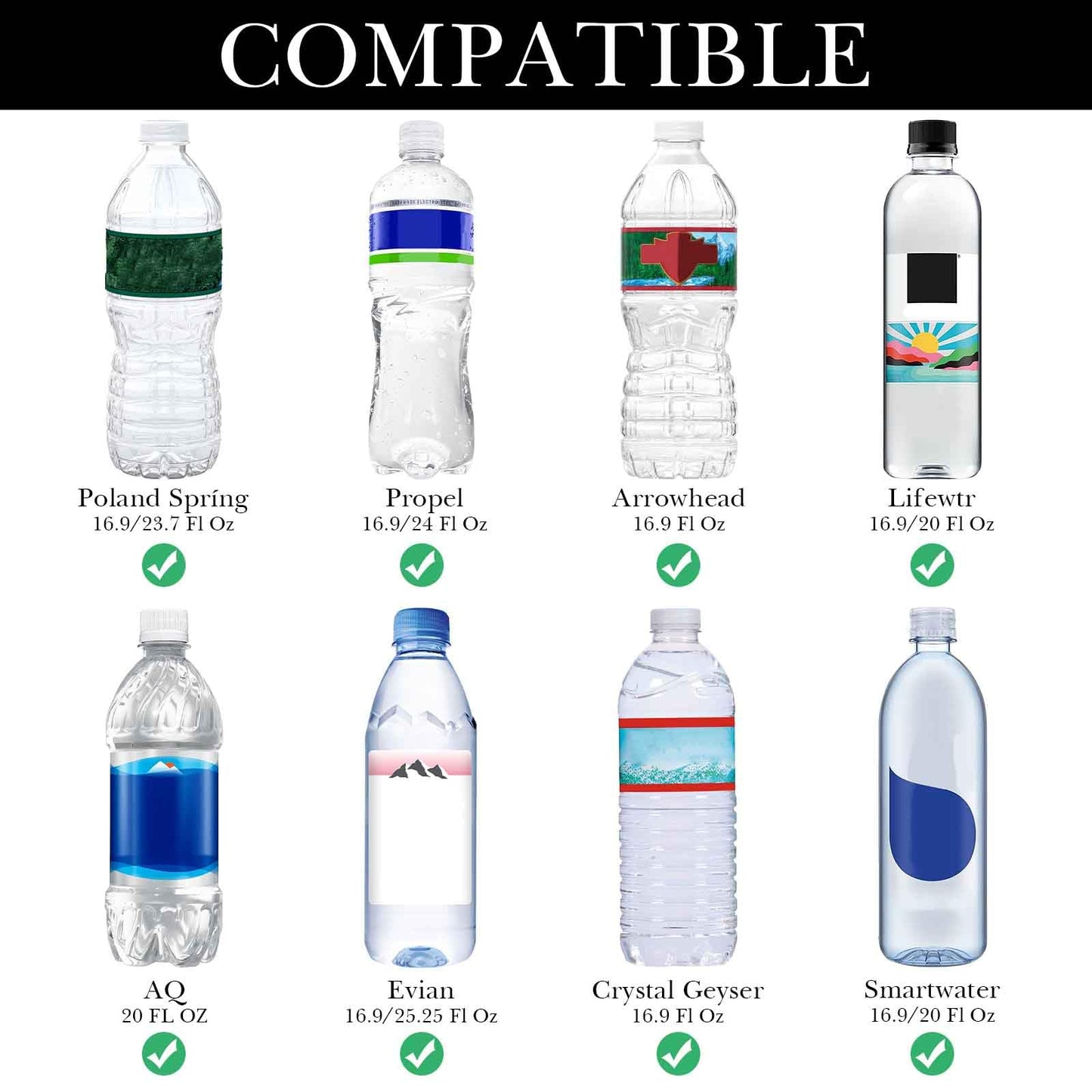 Linkidea Disposable Water Bottle Sleeve Compatible with Smartwater 16.9/20Fl Oz, Evian 16.9Fl Oz, Insulated Neoprene Plastic Bottled Water Cover with Lockable Zipper (2 Pack) (Black)