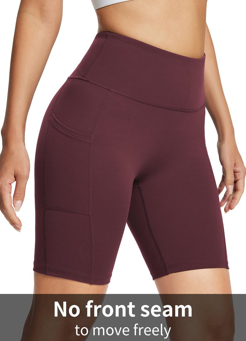 baleaf Biker Shorts Women Yoga Gym Workout Spandex Running Volleyball Tummy Control Compression with Pockets Soft 8" Wine Red XS