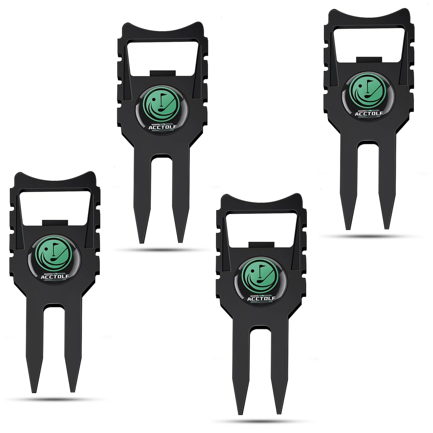 ACCTOLF 4Pcs Golf Divot Tool, 6 in 1 Premium Divot Repair Tool with Ball Marker, Ultimate Divot Tool for The Golf Green, Funny Golf Accessories Gift, Tee Holder, Groove Cleaner, Divot Repairer