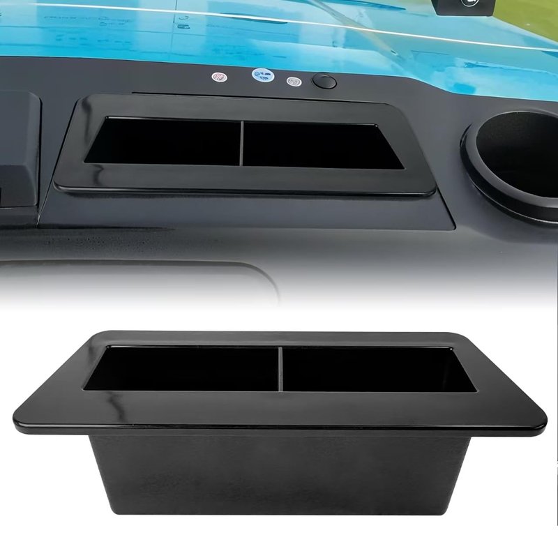 XINSTCO ABS Golf Cart Phone & Wallet Holder with Drain Hole & Divider, Golf Ball Holder Replacement Tray,Compatible with Evolution D5 Maverick and Ranger Models, Ev Golf Cart Accessories, Black