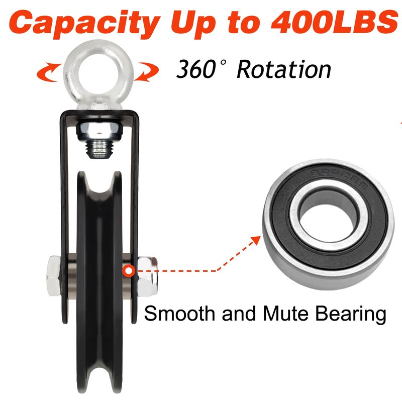 BESTEEL 4 Pack Silent Nylon Gym Cable Pulley Wheel 3.54 in/90 mm Rotation 360 Degree Traction Wheel Detachable Smooth Attachment for LAT Pulley System DIY Gym Pulley System Equipment Replacement Hoist