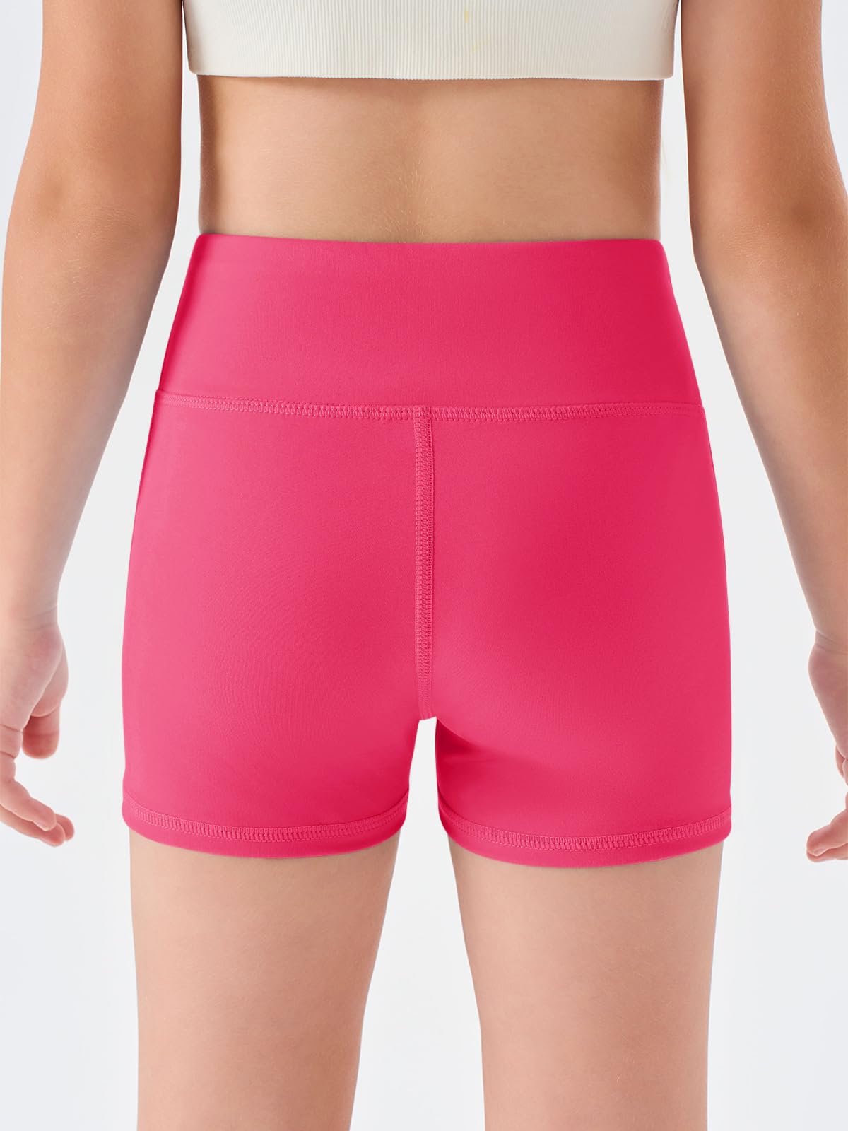 Haloumoning Girls Athletic Shorts Kids High Waisted Yoga Dance Biker Shorts Comfy Gymnastics Shorts 5-14Y Rose Red