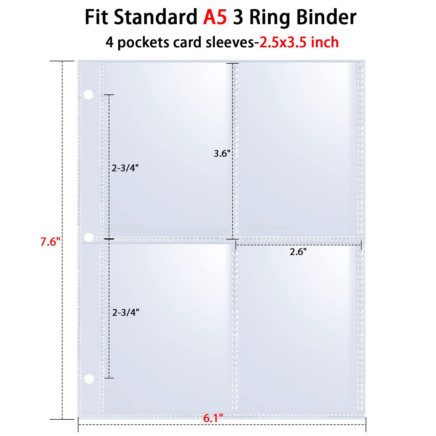 20 Pack 160 Pockets 2.5x3.5 Trading Card Sleeves,A5 Binder 4 Pocket Card Sleeves,Double-Sided 4 Pocket 6.1x7.6 Page Protector,Ultra-Clear Game Card Sheets for A5 Mini 3 Ring Binder