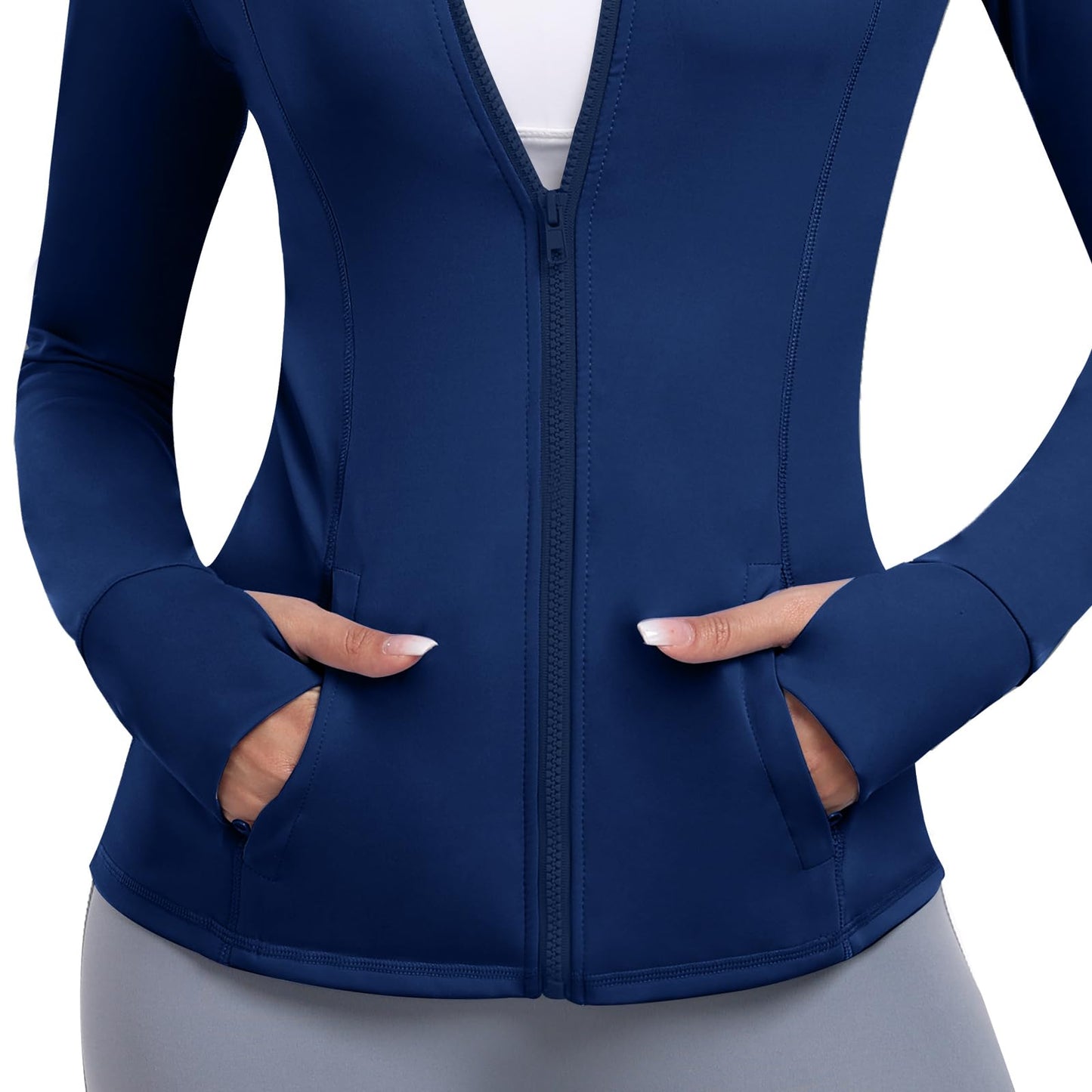 Cighay Women's Athletic Full Zip Lightweight Workout Jacket With Pockets Running Slim Fit Yoga Sportwear With Thumb Holes