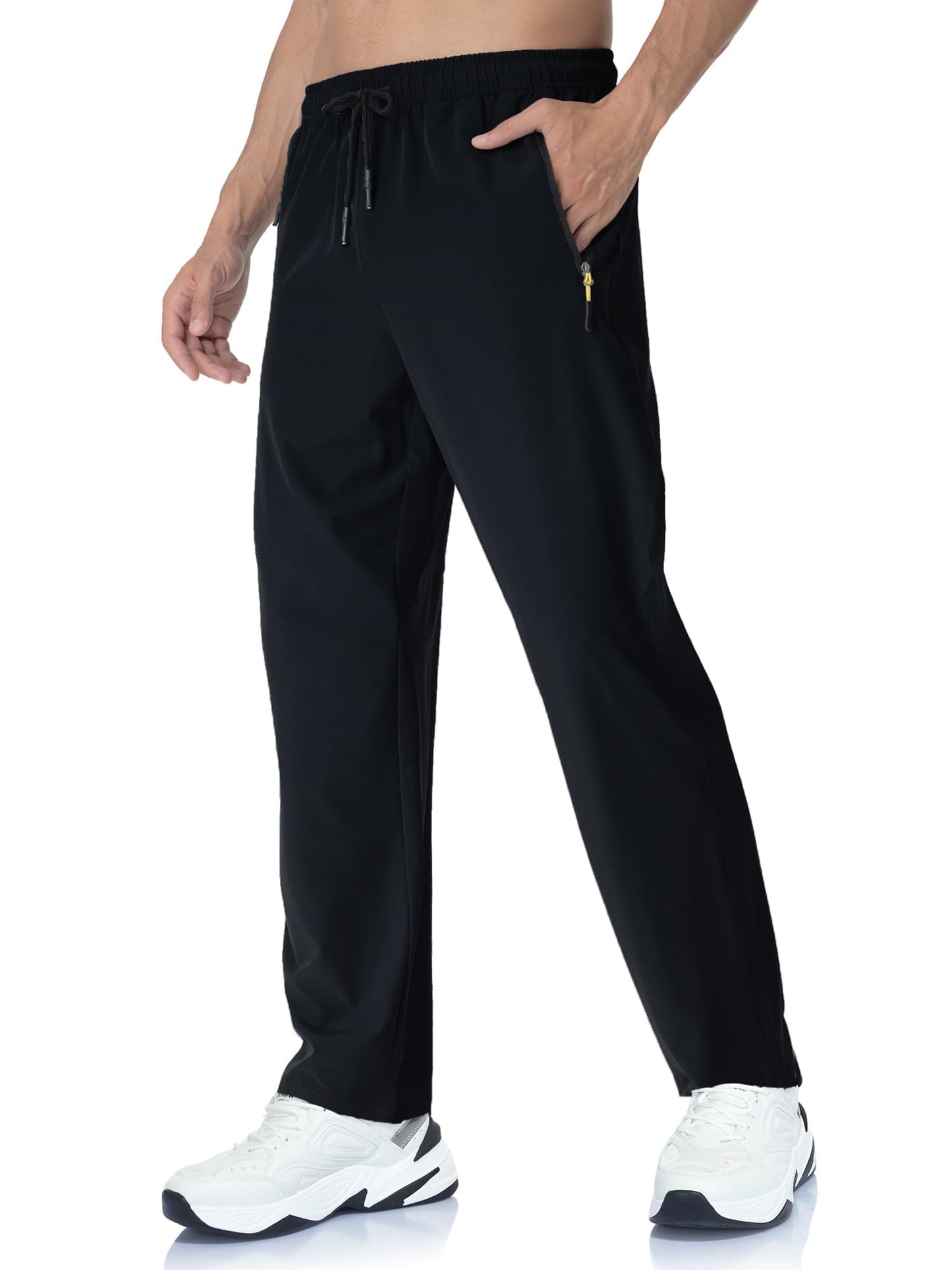 Rapoo Athletic Workout Pants for Men Sweat Hiking Track Pants for Men Summer Lightweight Sweatpants Jogger Jogging Pant with Pockets Black S
