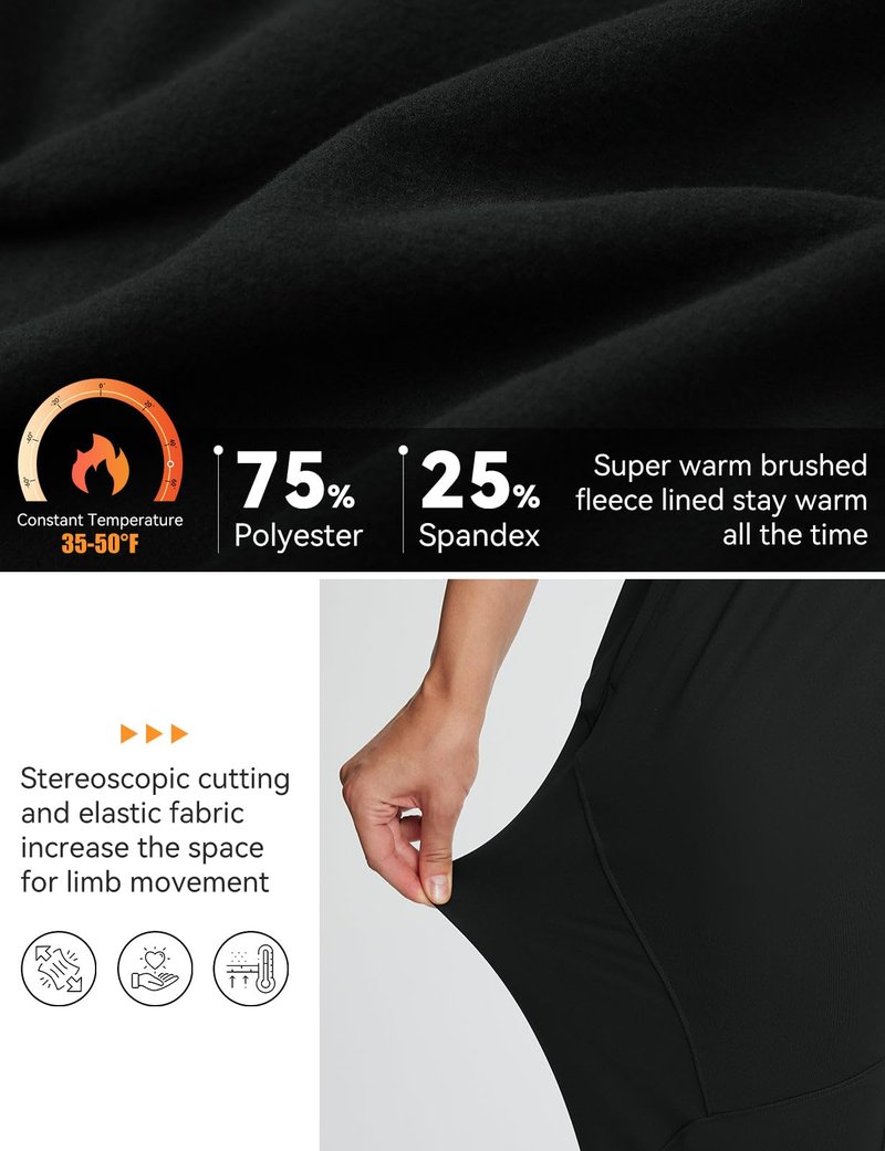 baleaf Fleece Lined Joggers Women Waterproof Hiking Pants Thermal Sweatpants Warm Cold Weather Running Gear Jogging Black M
