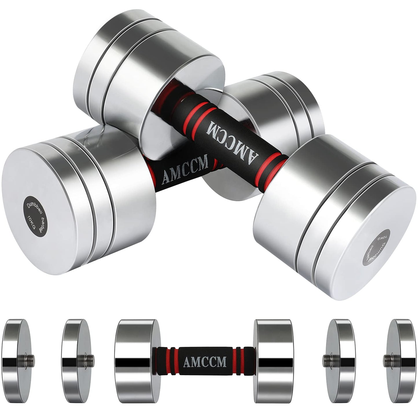 AMCCM Steel Dumbbell Set, Adjustable Weights Dumbbells Set with Foam Handles Fitness Anti-Drop & Non-Slip Dumbbells Sets for Men, Women, Home Gym Dumbbells 22 lbs Pair