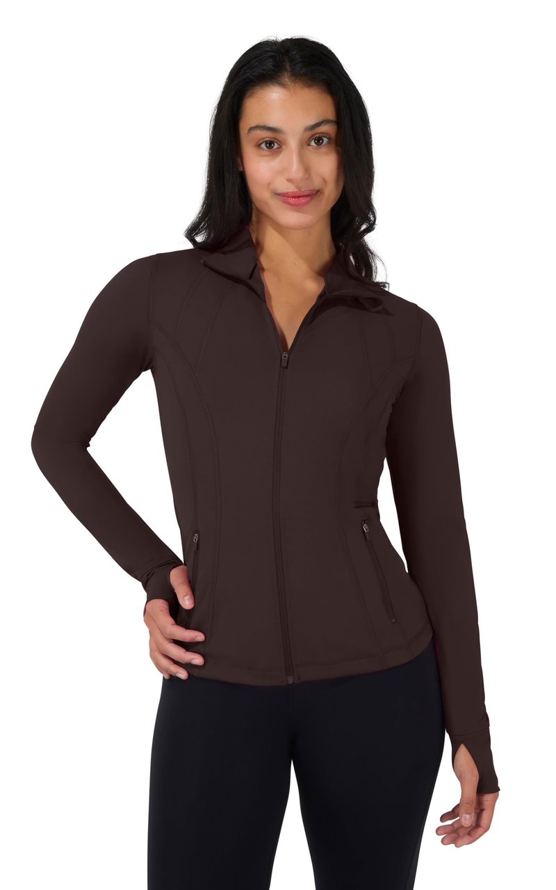 90 Degree By Reflex Full Zip Running Track Jacket Lightweight Athletic Slim Fit Jacket with Thumbholes - Chocolate Mousse - Medium