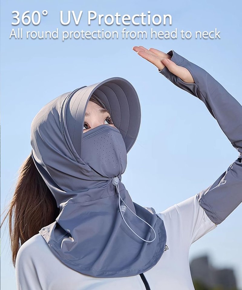 Women Cycling Sun Hat with Helmet Compatibility, Full Face Cover, Neck Gaiter & UPF50+ UV Shield for Outdoor Activities (Black)