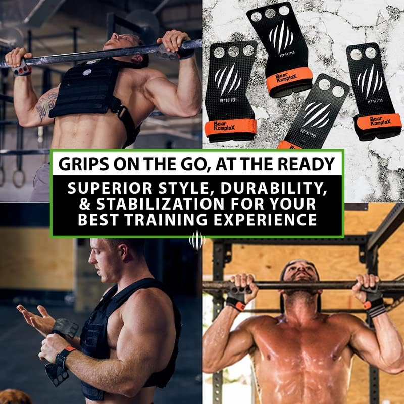 Bear KompleX Carbon Hand Grips - Durable Weight Lifting & Cross Training Straps for Gymnastics | Comfortable Wrist Wraps