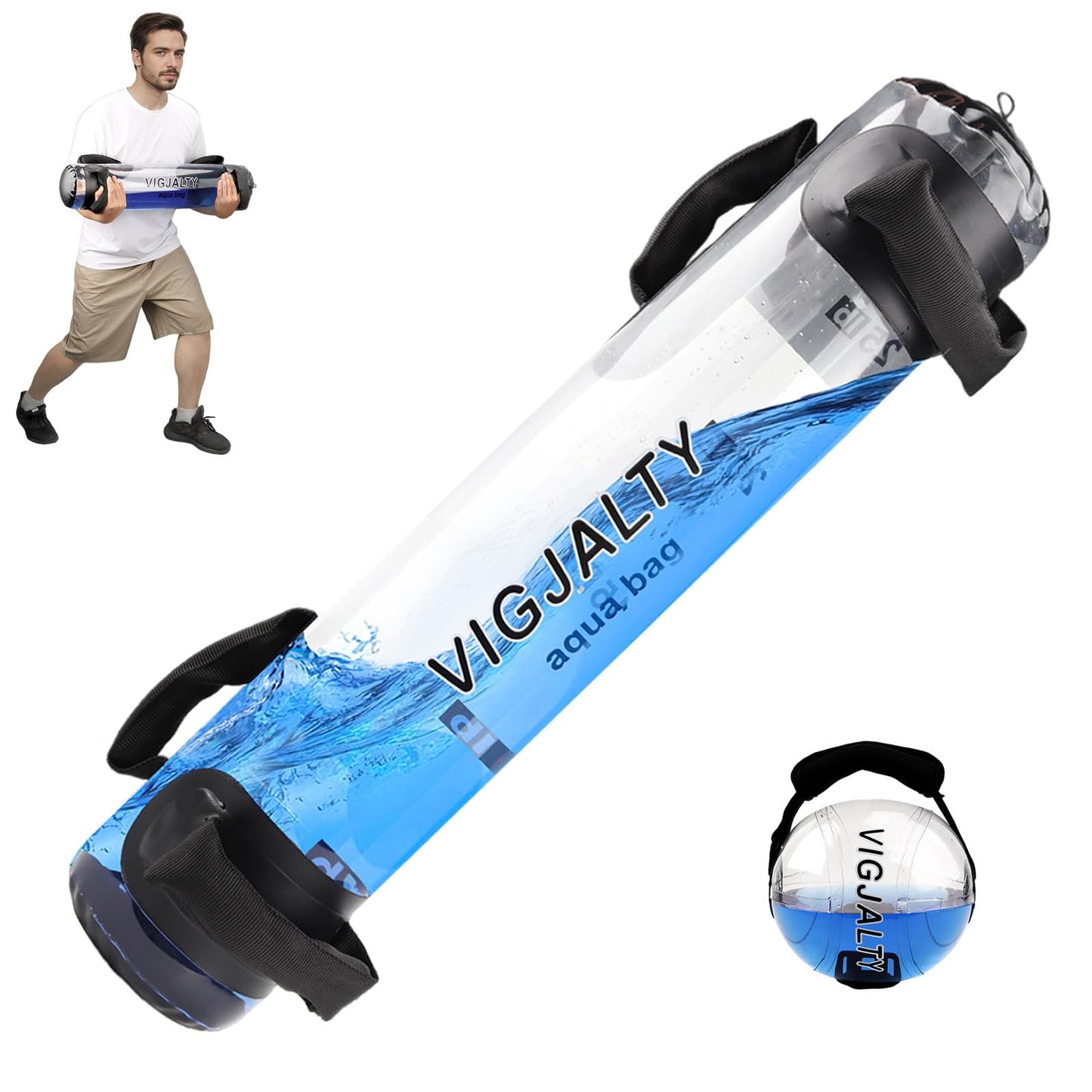 VIGJALTY Aqua Ball & Aqua Bag Combo | Adjustable Water Weight System for Unstable Load Training | Home Gym Equipment for Core Activation, Motor Control & All Fitness Levels