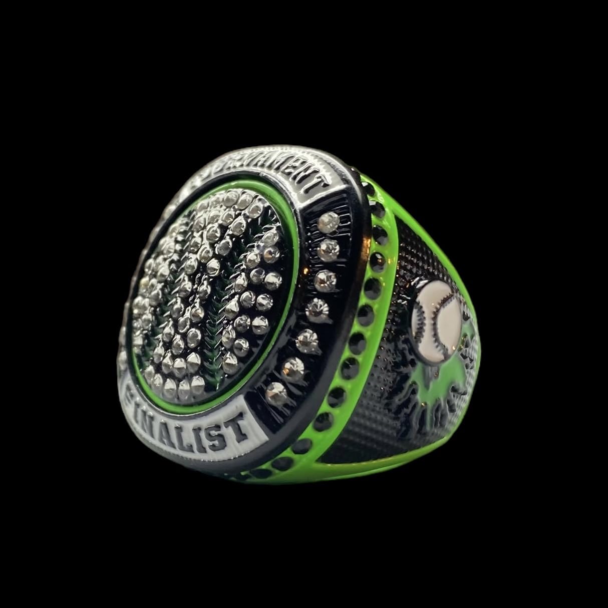 1 or 12 Pack Neon Green Baseball Softball Championship Trophy Ring Award for Tournament Champion or Finalist (Finalist, 12)