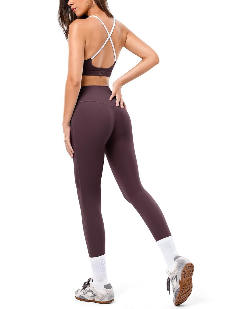 INNO MINT Work Out Yoga Sets for Women 2 Piece, No Front Seam Leggings & Camisole Tops Built-in Bra, Gym Pilates Active Wear Sets for Women
