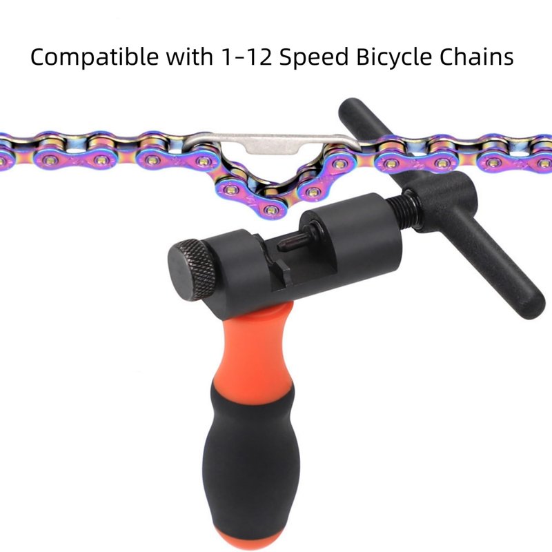 kimairy Bike Chain Breaker Tool Set, 1-13 Speed Chain Breaker with Comfort Grip Handle, Heavy-Duty Alloy Steel with Spare Pins, Chain Wear Gauge (Chain Breaker Set)