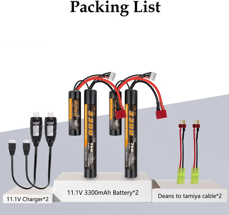 3300mAh Airsoft Battery - 11.1V Nunchuck Rechargeable Battery | Fits AEG AK47, M4, MP5 & More