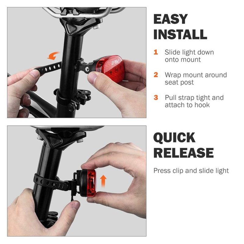 BV Bicycle Lights for Night Riding LED Bike Tail Light, Rear Bike Light Weather Resistant, Visible Up to 1500ft Bicycle Taillight LED Bike Light, Two-Way Mount, Battery-Powered, Pair