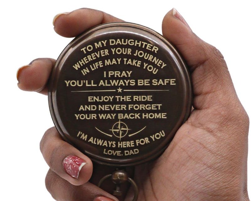 Engraved Sundial Compass with Leather Case – to My Daughter from Mom – Vintage Brass Compass Gift with Inspirational Quote – Graduation, Birthday, Travel Keepsake – Mother to Daughter Gift